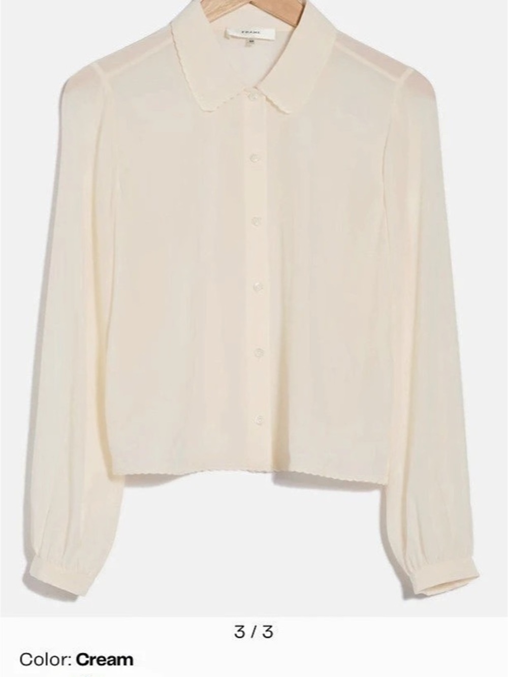 FRAME The Prim Silk Shirt Cream Blouse Size Small